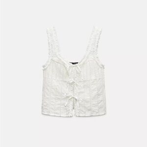 Zara White Lace-Up Crop Top